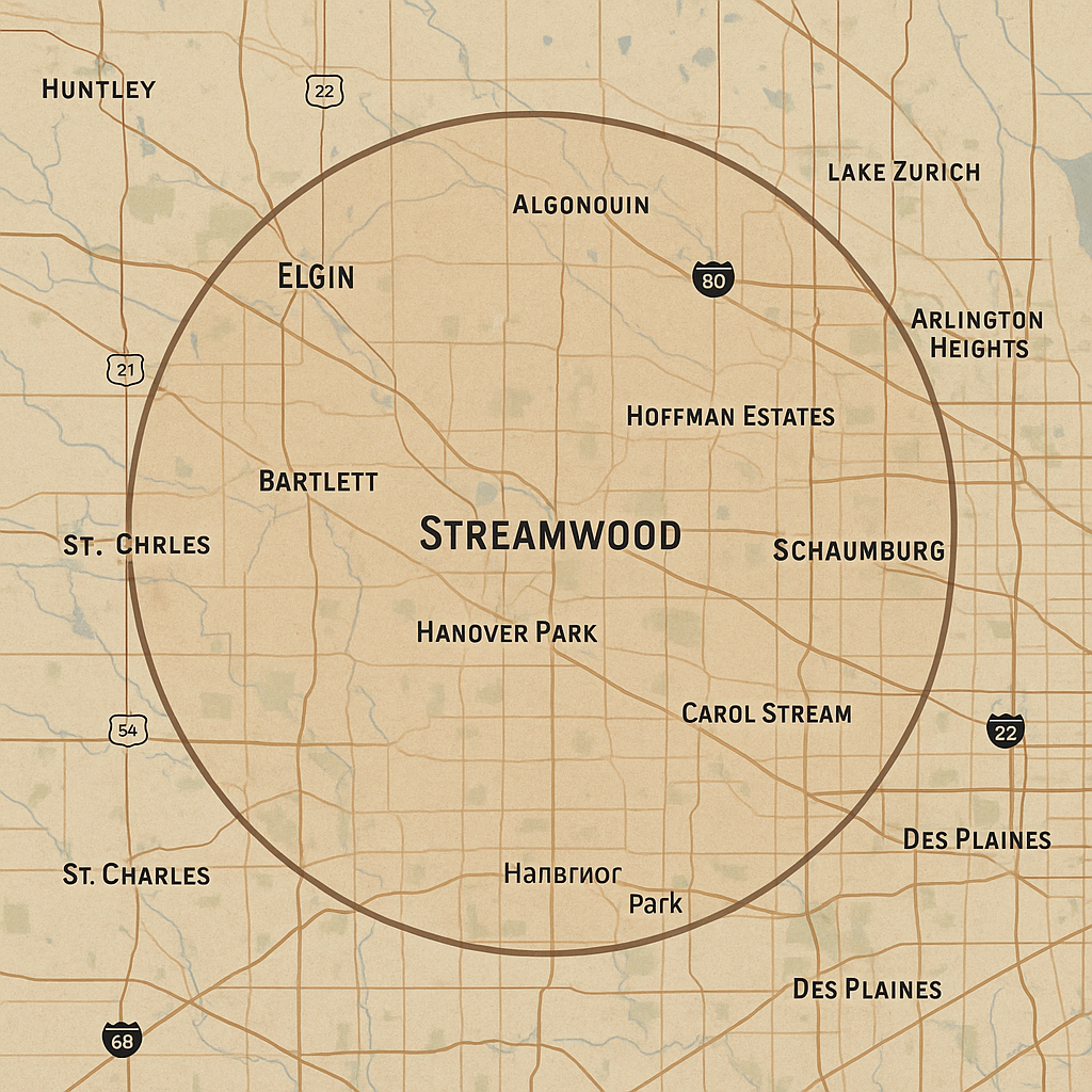 Streamwood Illinois 15 Mile Radius Map